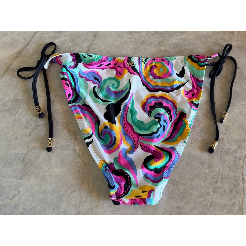 NWT Sunshine 79 Multi Color Psychedelic Paisley Side Tie Bikini Bottom Size 14 - Picture 2 of 5